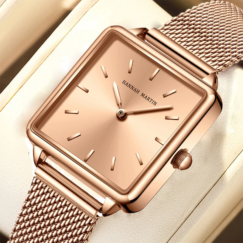 Fashion Elegant Women Wristwatch Rose Gold 28mm Japaneae Original Square Watch Quartz 3ATM Waterproof Ladies Gifts Daily Wearing