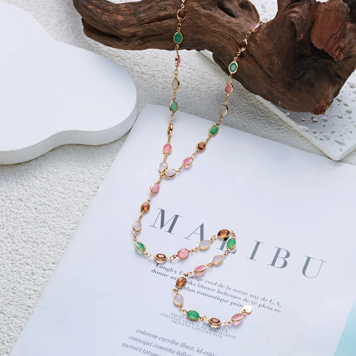 Buntes ovales Harz-Splice-Y-Drop-Halsketten- und Fingerarmband-Set für Frauen, eleganter Vintage-Geometrischer Langer Quasten-Choker-Schmuck – Detail 33
