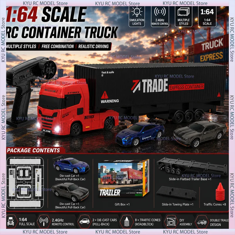 

1:64 Scania RC Container Truck Remote Control Trailer Truck Mini Desktop Drift Semi Truck Model Toy For Boys