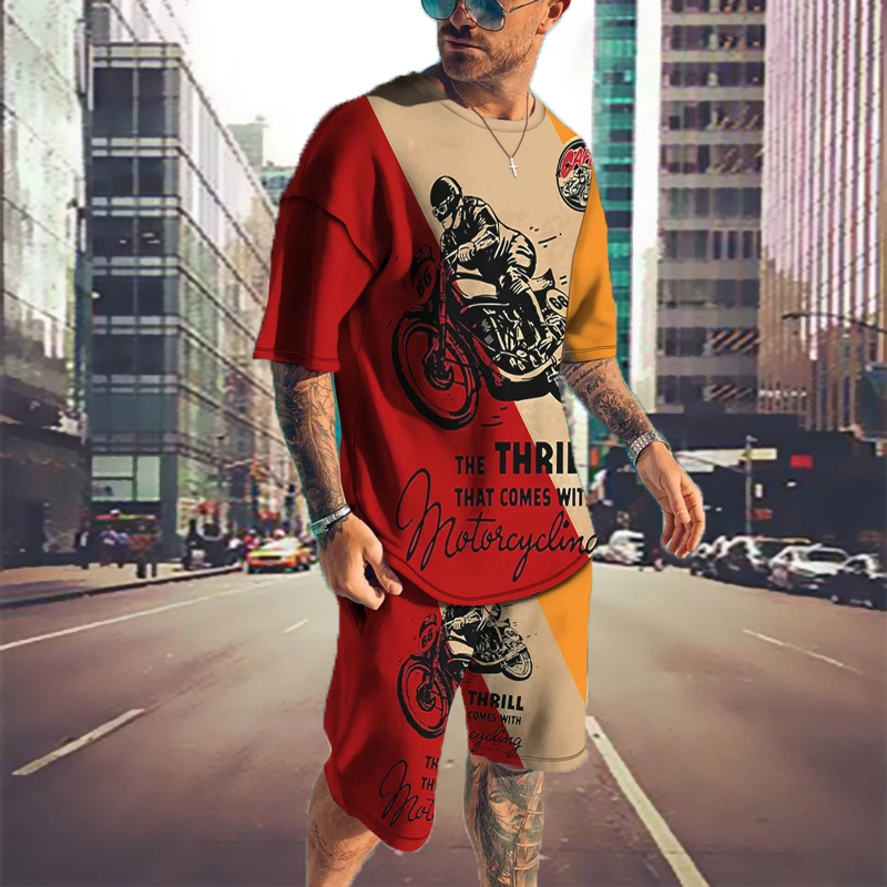 Neue Ankunft männer Kleidung Vintage Streetwear 3D Gedruckt Im Freien Hohe Qualität Sommer T Shirt + Shorts 2 Stück Set trainingsanzug