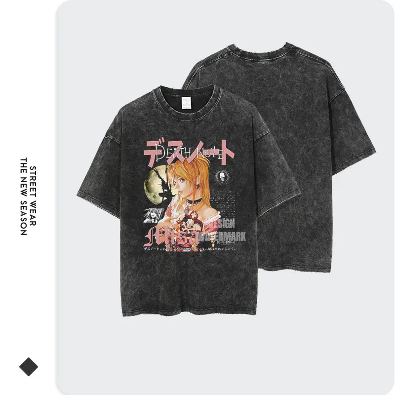 Bandai Amane Misa T Shirts Oversized Vintage Washed Anime Death Note T-shirts Streetwear Short Sleeve Manga Lawliet Tops Tees