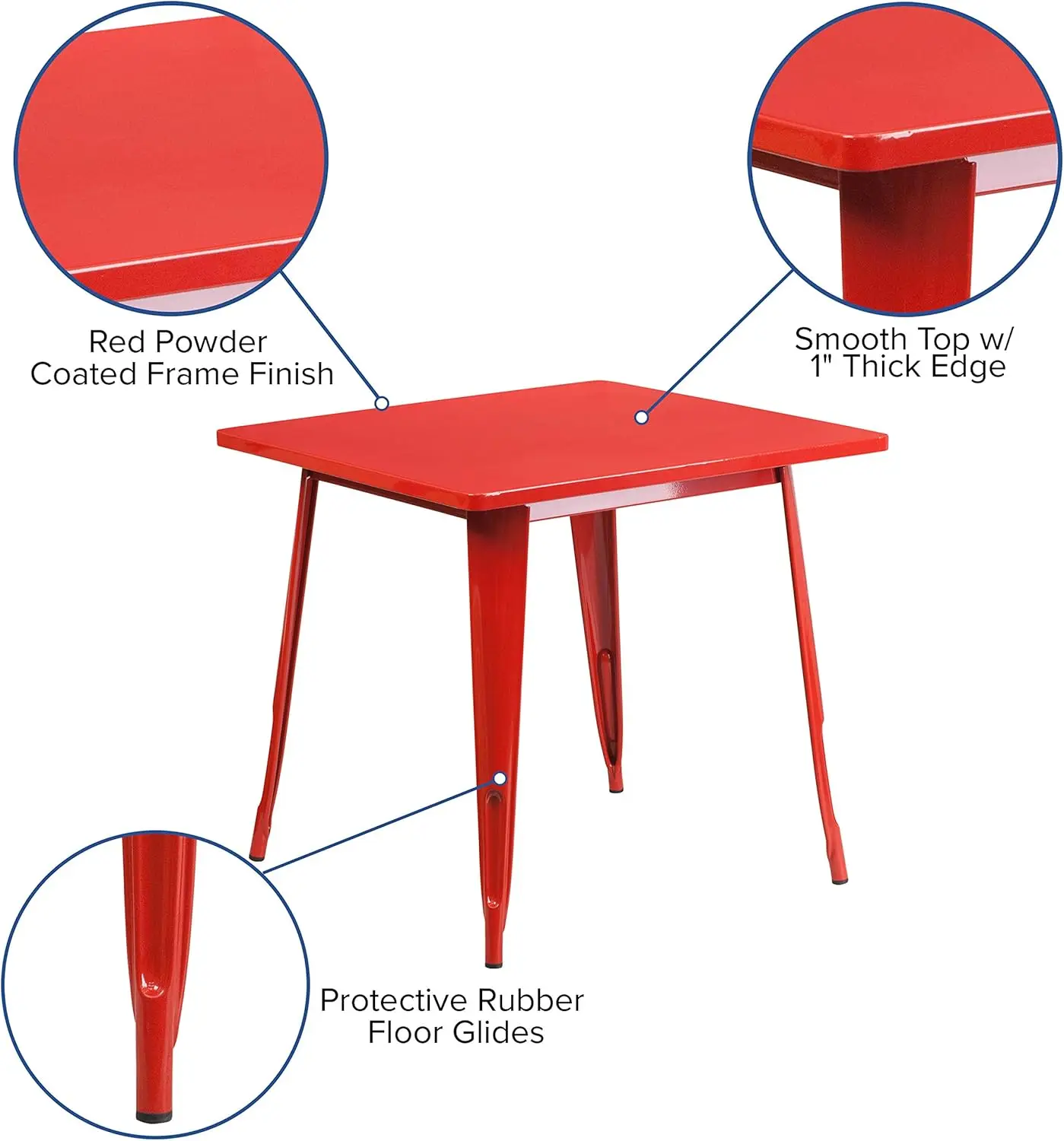 OLIVER Commercial Grade 31.5" Square Red Metal Indoor-Outdoor Table