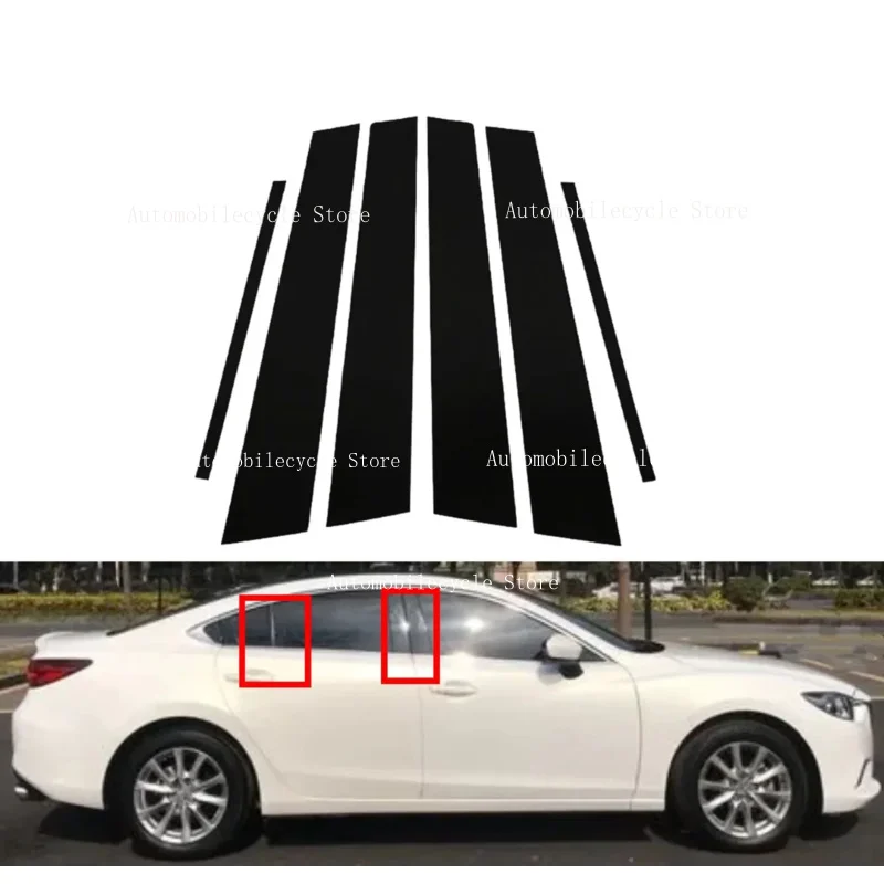 6PCS Glossy Black Pillar Posts Fit For Mazda 6 2004 2005 2006 2007 2008 2009 2010-2015Window Moulding B C Center Sticker Cover