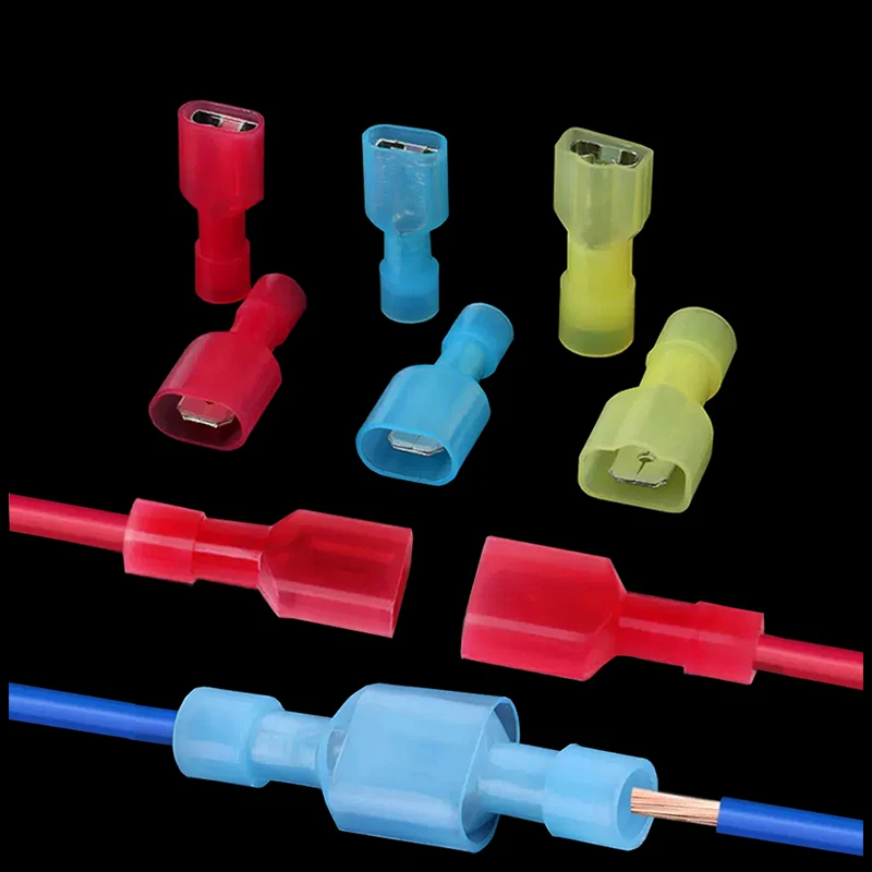 25SET/50SET Nylon Fully Insulated Spade Female+ Male Electrical Crimp Terminators Terminals Crimp Wire Cable Connectors ﻿