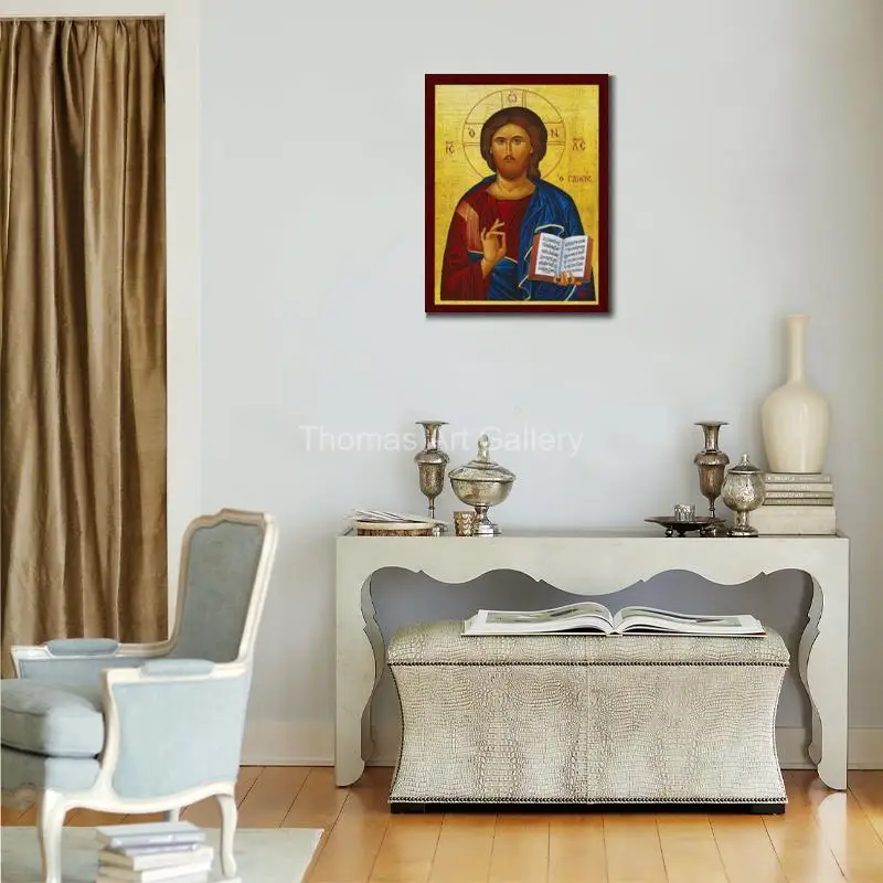 Greek Orthodox Jesus Christ Pantocrator Icon Byzantine Art HD Canvas Print Large Religious Wall Decor for Prayer Christian Gift
