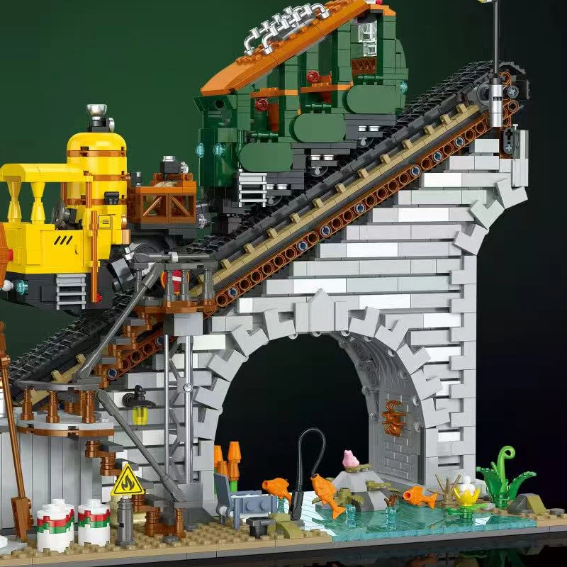 1987PCS Rack-and-pinion Railway House Buildings Sets, City Architecture Modular Buildings Blocks Model Kit, Gift for Adults Kids