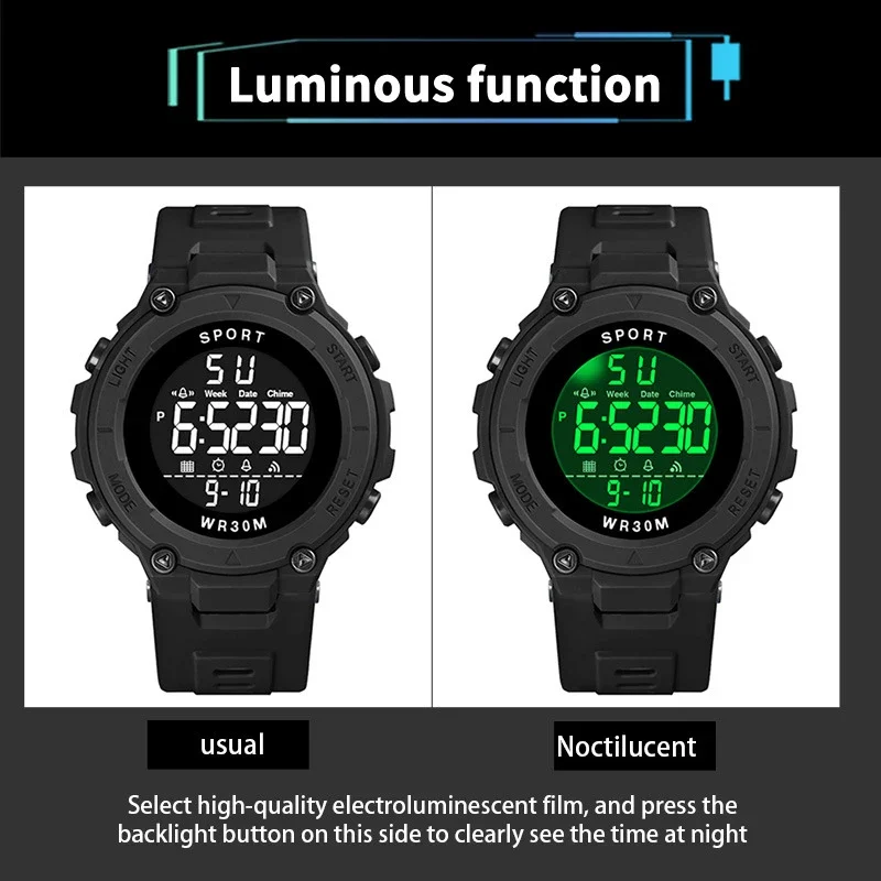 YIKAZE Men\'s Sports Watch Multifunction LED Digital Watch Outdoor Fitness Sport Electronic Wrist Watches Student Military Clock