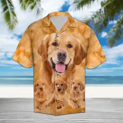 2024 Summer New Animal Puppy Golden Retriever Unisex Shirt Cute Casual Short Sleeve Shirt Lapel Button Shirt Fashion Breathable