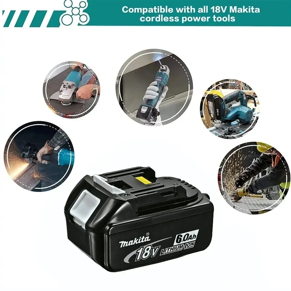 Imagem -06 - Bateria Recarregável de Lítio-íon Makita 18v 6000mah Baterias de Substituição Bl1860 Bl1830 Bl1850 Bl1860b Original