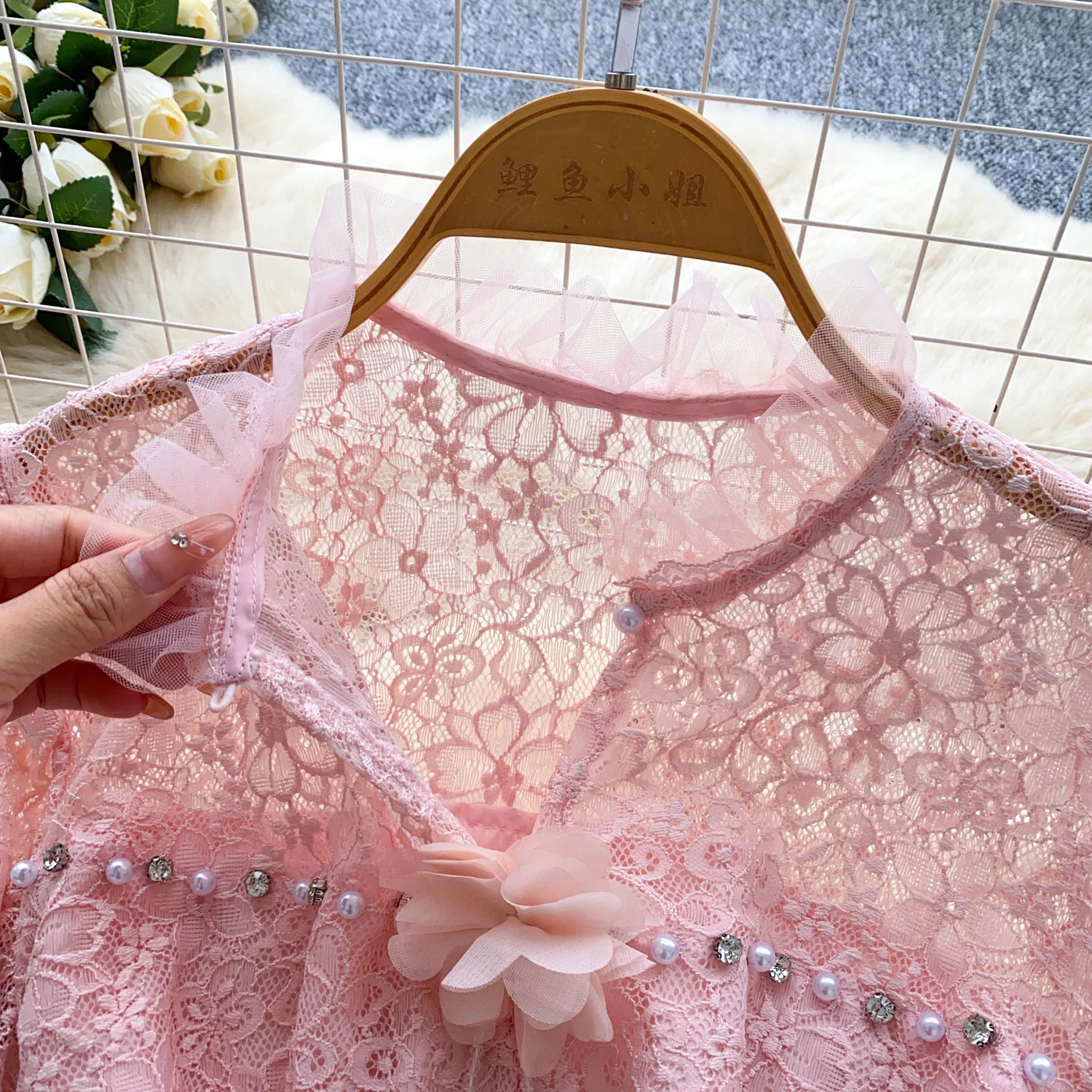 Vintage elegante manga alargamento beading blusa de manga longa moda camisa hotsweet topo fada camisa feminina