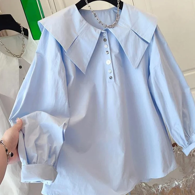 

Autumn Simplicity Buttons Solid Color Turn-down Collar Long Sleeve Blouse Female All-match Loose Pullover Shirts Women Clothes