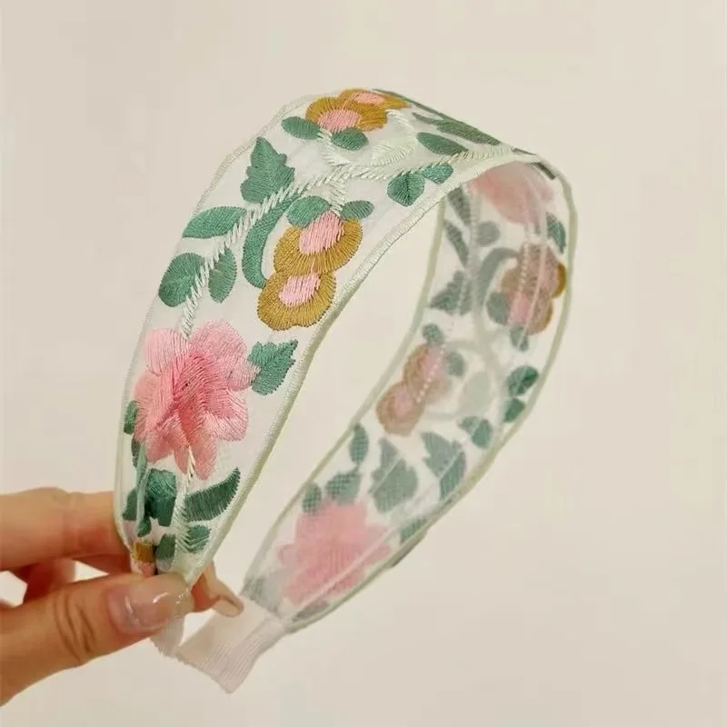 New Embroidery Hair Hoop Rose Fllower Hairband French Lace Wide-brimmed Fairy Headbands Women Girl Hair Accessories