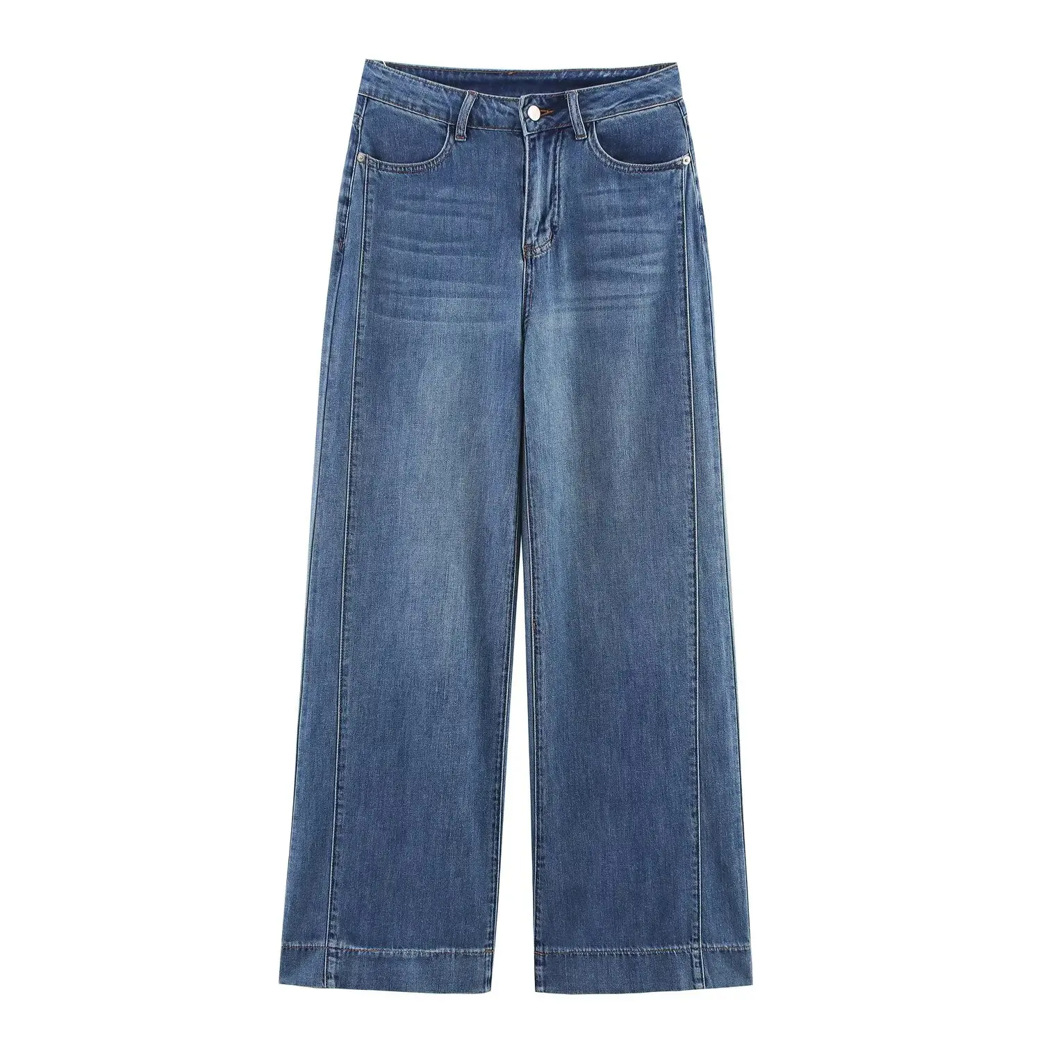 Willshela Damskie Modne Bawełniane Proste Szerokie Jeansy Denimowe Spodnie Długie Casual Eleganckie Damskie Długie Spodnie
