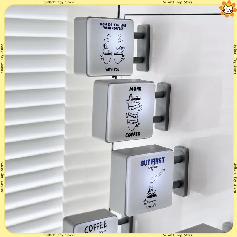 Korean Hand Drawn Coffee Life Fridge Magnets Coffee Machine Coffee Corner Miniature Suction Luminous Light Sign Simple Gifts Toy