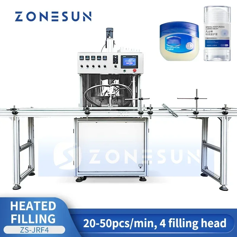 ZONESUN 4 Filling Head Hot Filling Machine ZS-JRF4 20-50pcs/min Heating Stirring Cosmetic Cream Wax Candle Liquid Equipment