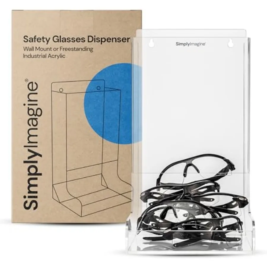 

Safety Glasses Holder Wall Mount Dispenser Bin - Clear Acrylic Top-Loading Organizer - Tabletop and Wall-Mounted Safety Glasses