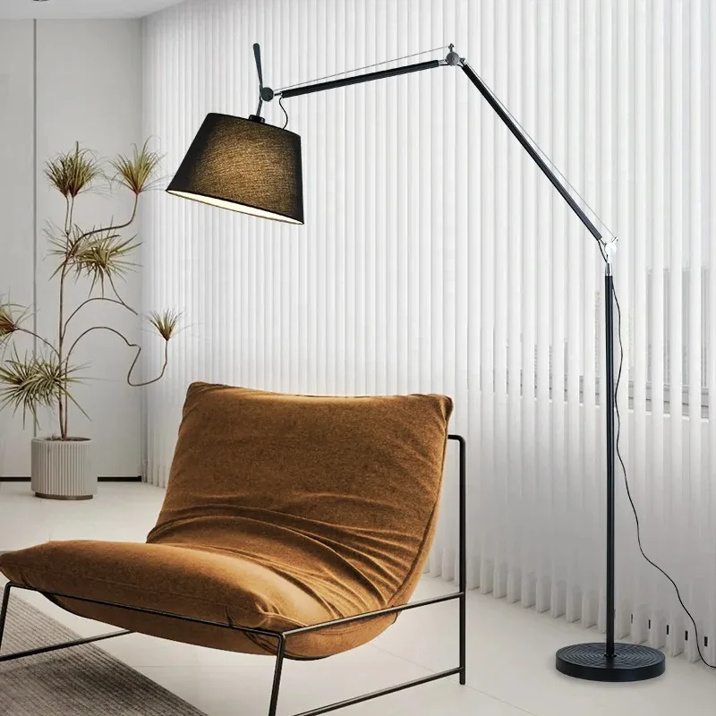 Modern Living Room Sofa Side Floor Lamp With Adjustable Long Arm Swing Arm Fabric Fishing Lamp LED