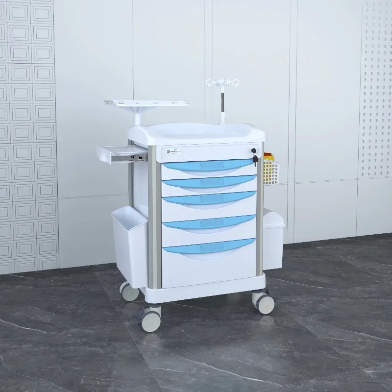 Hospital Emergency Cart Medical Mobile Crash Drawer Trolley Multifunction ABS Rescue Treatment Trolley With IV Sta