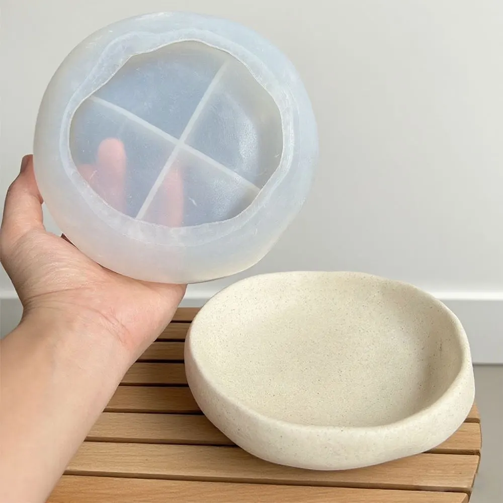 Plateau en résine grand cercle, moule en Silicone, conteneur de bougies, moules de moulage, plateau de rangement de bijoux en plâtre, fabrication artisanale de décoration de maison
