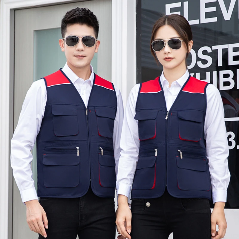 Color-blocking Vest Multi-color Men and Women Group Work Multi-pocket Volunteer Tooling Advertising Shirt