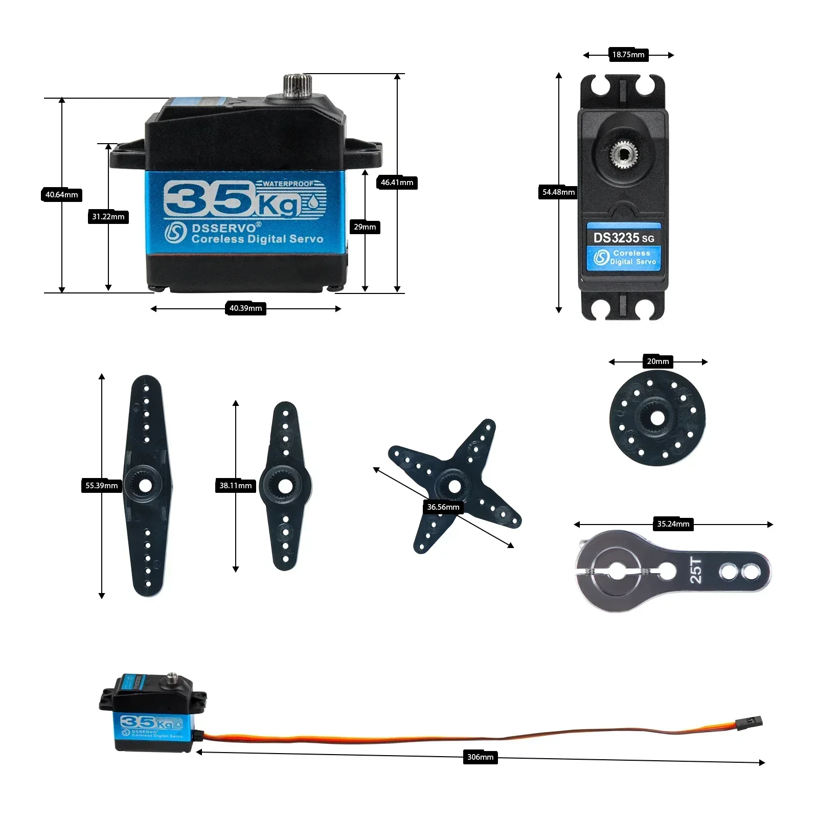 Servomotor Digital sin núcleo de engranaje de acero, 25KG/35KG/45KG, 180/270/360 grados con servos de brazo de 25T para juguetes de aviones de coche Robot DIY