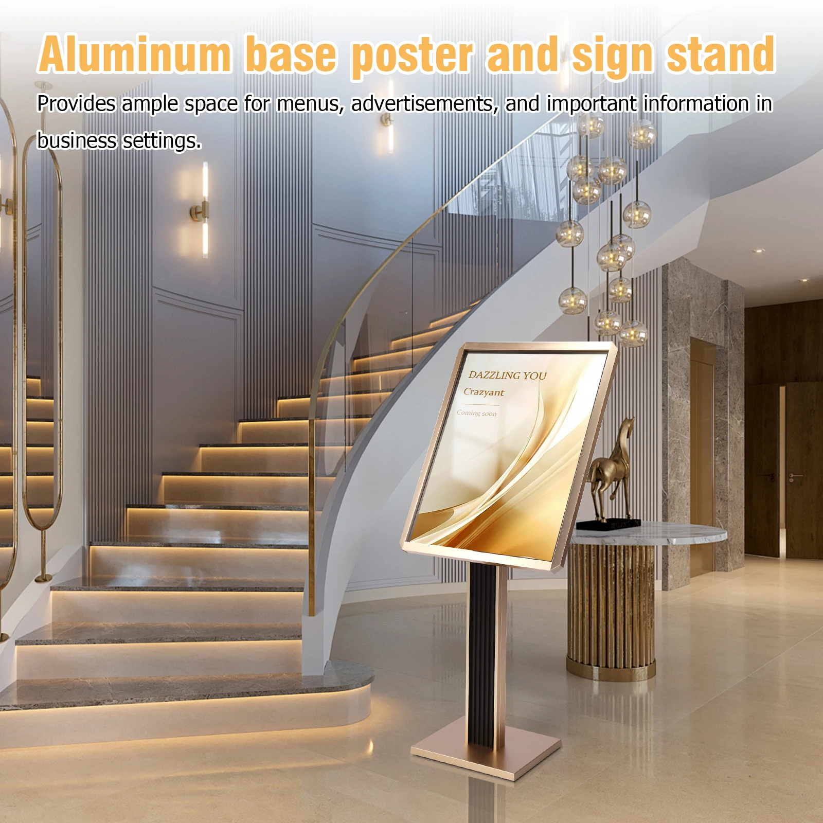 Sign Holder Stand Adjustable Pedestal Floor Signage Standing Holder with Snap-Open Frame Display for Malls Schools Restaurants