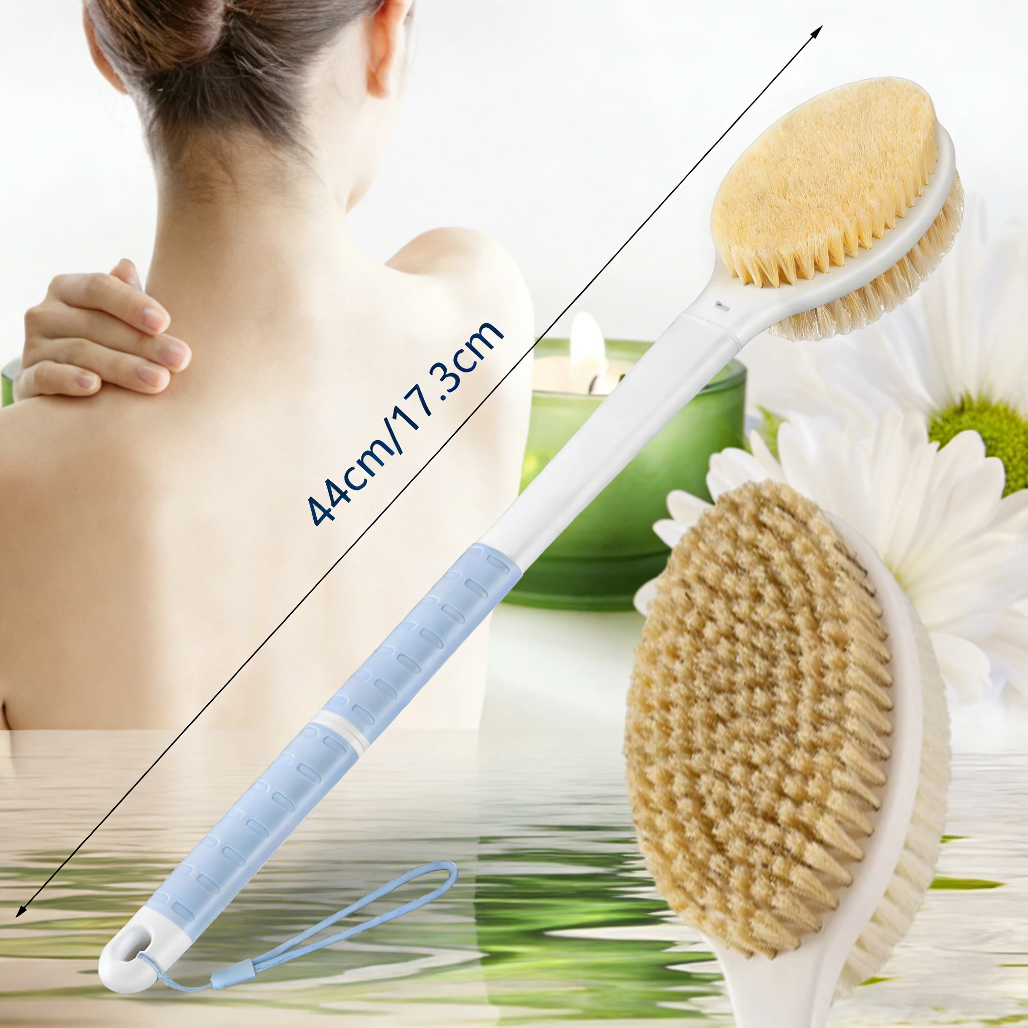 

Silicone Detachable Long Handle Bath Brush Double Sided with Stiff and Soft Bristles Scrubber Shower Brush for Wet or Dry Brush