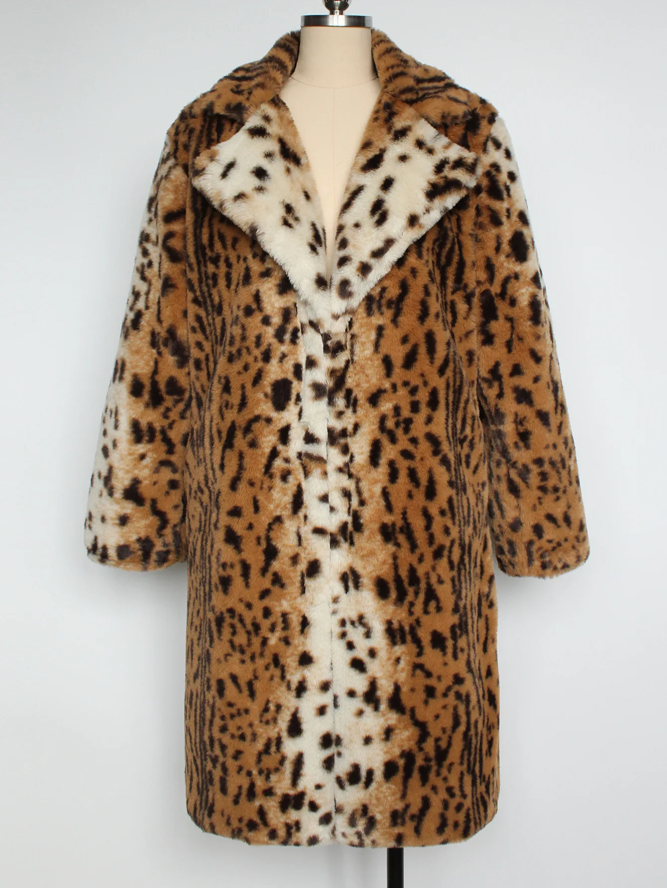 Autunno Inverno 2025 Cappotti da donna in pelliccia sintetica Giacche lunghe leopardate Colletto rovesciato Maniche lunghe Monopetto Vestibilità dritta Casual