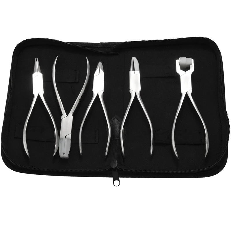 

ABSF 5Pcs Stainless Steel Optic Eye Glasses Optician Eyeglasses Frame Repair Optical Pliers Tools Kit With Black Pouch Bag