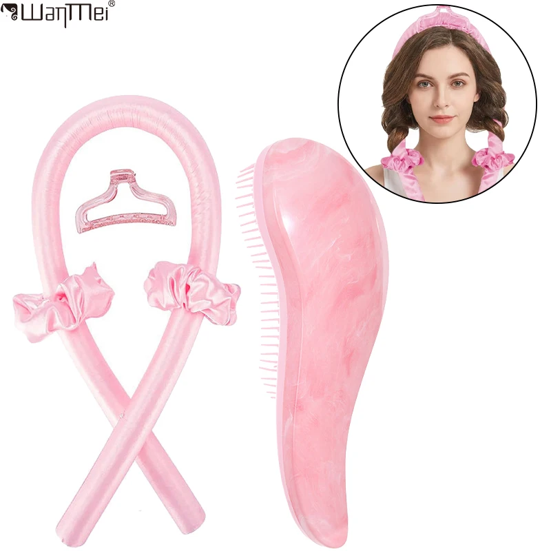 2Pcs Magic Detangling Comb Anti-static Hair Brush Set with Hairpin, DIY Heatless Curling Rods Curler No Heat Hair Styling Tools
