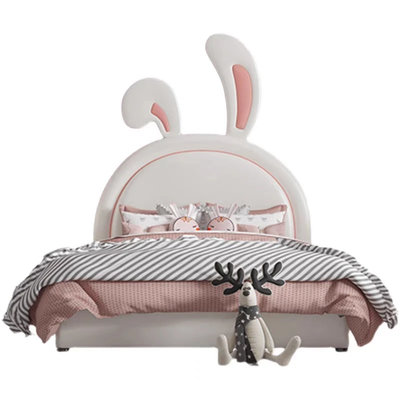 Customized Pink Rabbit Children's Wooden Single Bed Frame Girls' Bedroom Furniture Kids Upholstered Bed