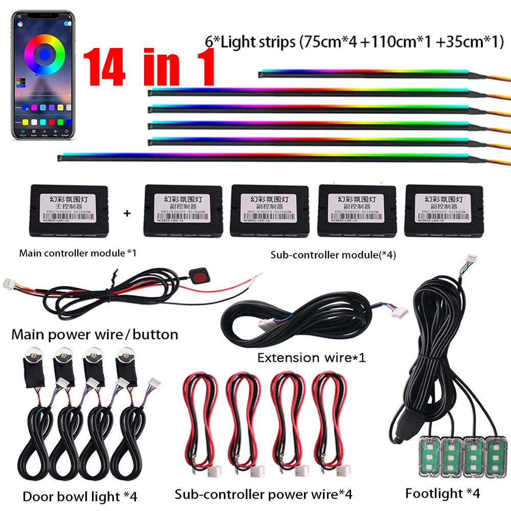 NONE 14/18/22 In 1 Led Auto Umgebungs Licht Innen 213 64 Farbe RGB Regenbogen Beleuchtung Leichter Led Acryl Streifen Streamer Symphonie Lampe 3