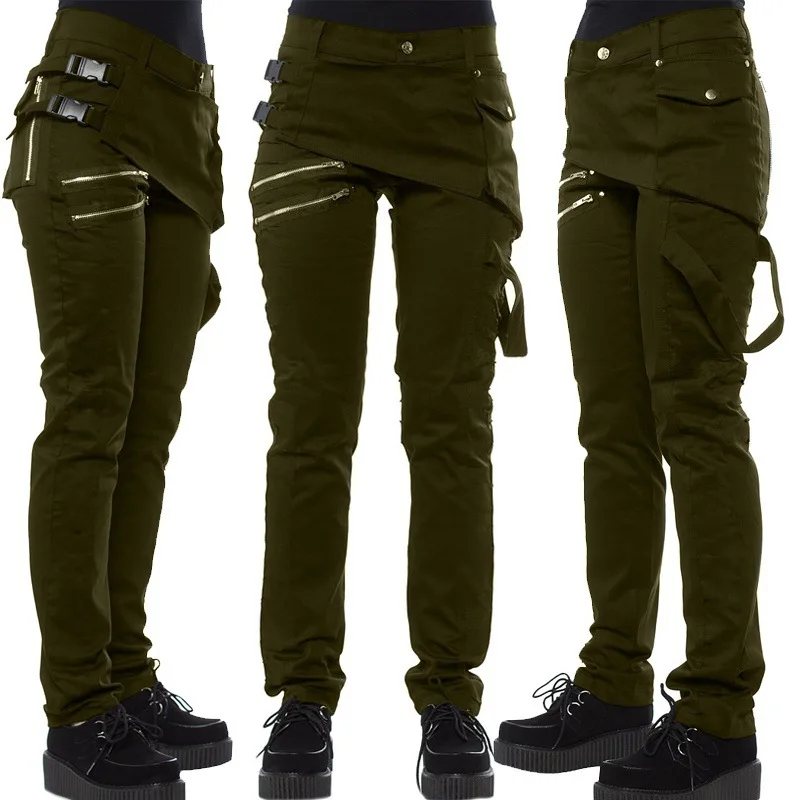 2024 Steampunk Rivet Lace-up Pencil Pants Skinny Trousers Women Retro Pu Pants Leather Pants Streetwear Autumn Casual Trousers