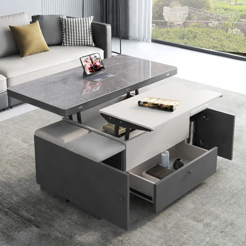 

Nordic Living Room Coffee Table Adjustable Drawers Storage Modern Design Side Table Folding Floor Mesita Auxiliar Home Furniture