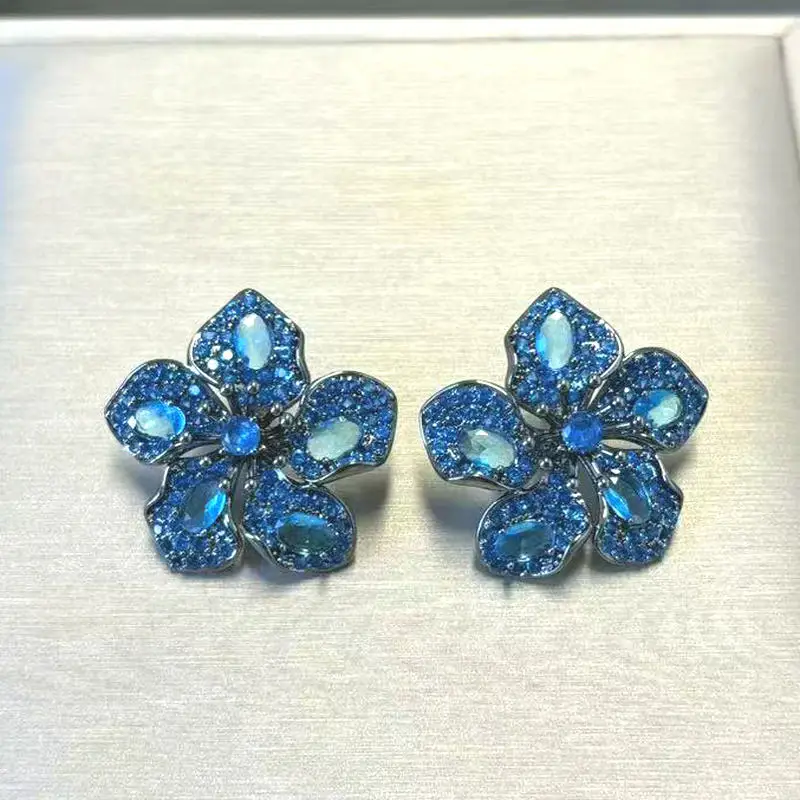 Bilincolor Fashion Royal Blue Flower Stud Earring for Women