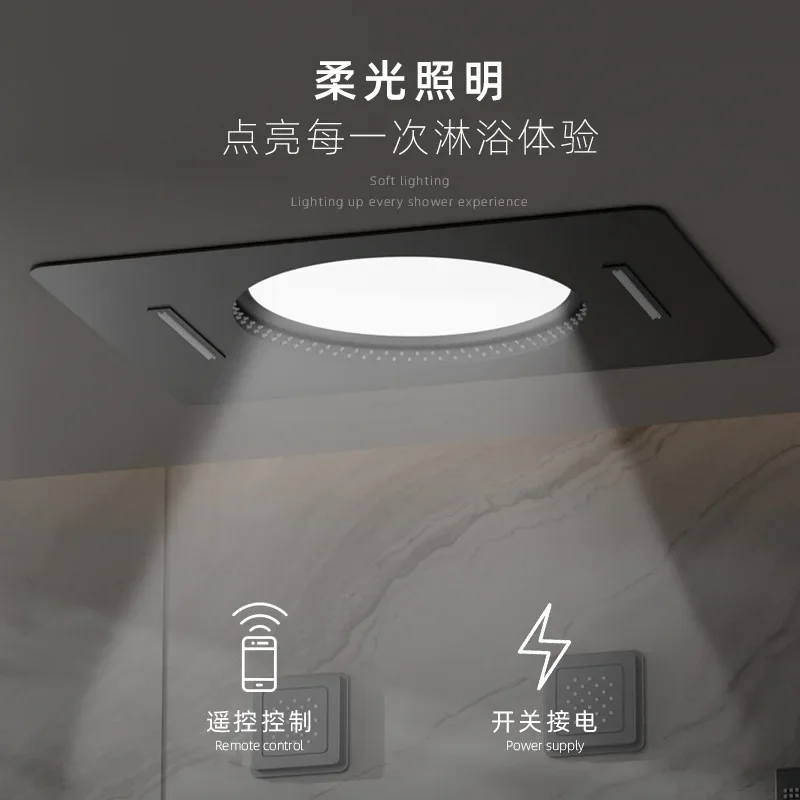 Concealed waterfall shower embedded ambient light thermostatic button hotel shower all copper shower set