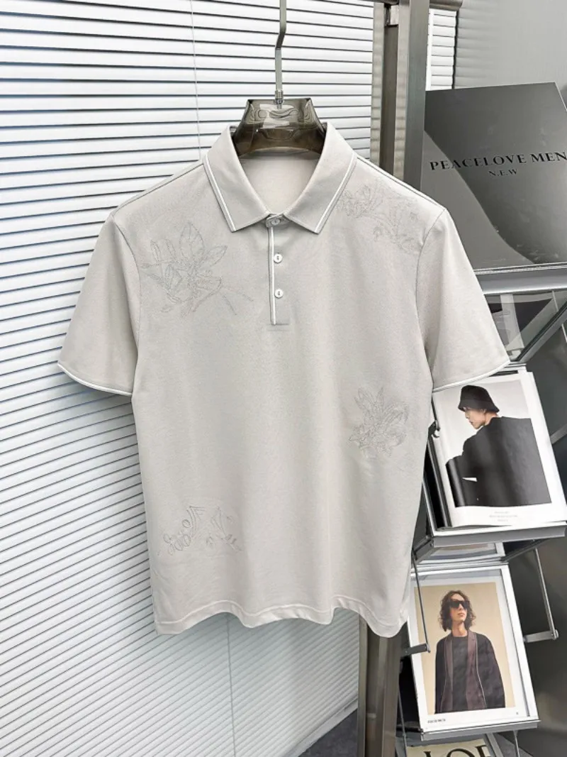 

Summer men's embroidered polo collar short sleeved business pressed glue fashionable fit simple polo shirt