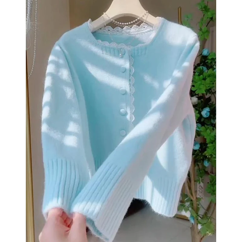 

Women's V-neck Cardigan Sweater 2026 Spring Autumn Single Breasted Short Slim Fit Korean Fashion Solid Color Knitwear Top