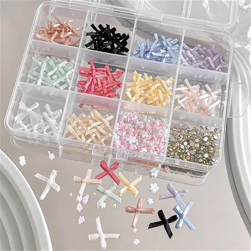 مختلط النسيج ربطة القوس فيونكة الزهور اللؤلؤ المعادن Bowknot سبيكة الذهب الفضة الشريط حبة نجوم مسمار الحفر زينة مانيكير اكسسوارات