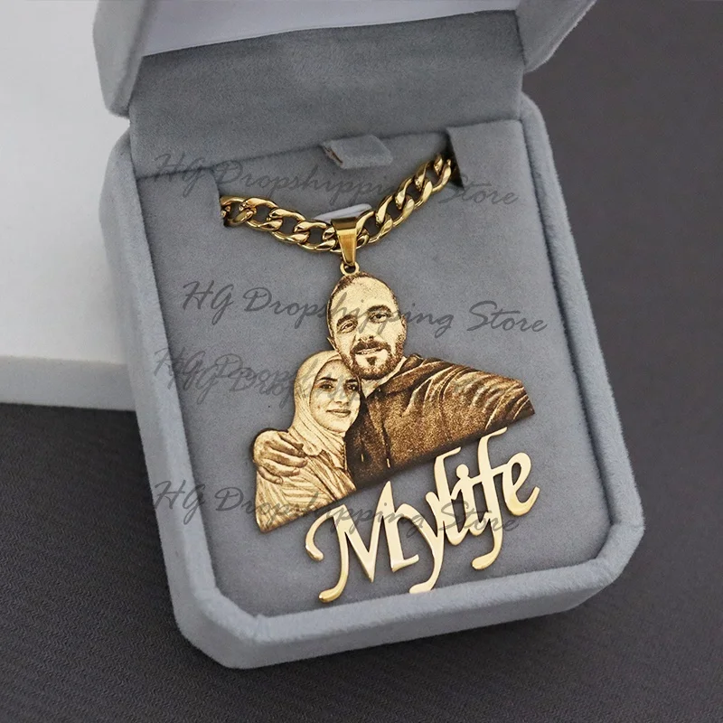 Personalisiertes Bild, Namensschild-Anhänger, individuelle Foto-Halskette, gravierte Porträt-Halskette, Weihnachtsgeschenk für Kinder, Schmuck, Familiengeschenke – Detail 3