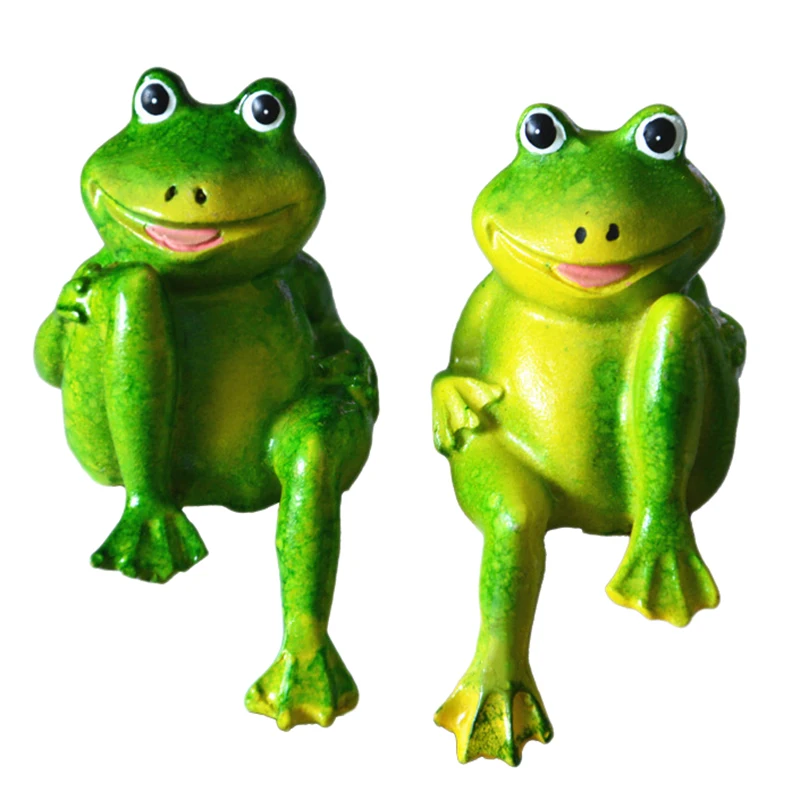 2Pcs/Set Cute Resin Sitting Frogs Statue Outdoor Garden Store Decorative Sculpture Desk Garden Decor Ornament S2