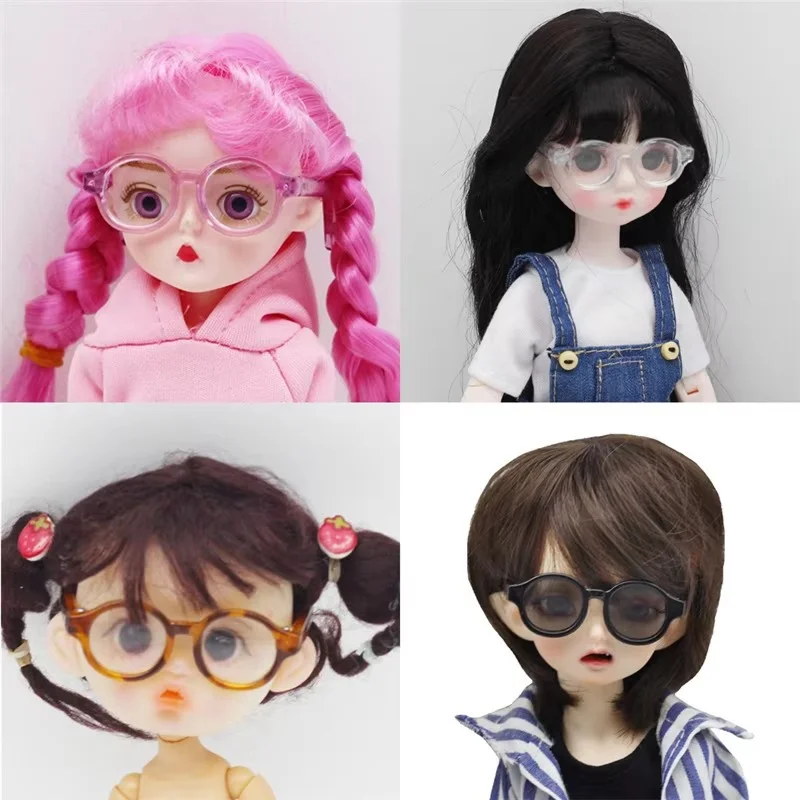 5Pcs Round Frame BJD Doll Plastic Glasses 9cm Miniature Eyewear Clear Lens Eyeglasses For Blythes,MSD SD,Plush EXO Doll Toys