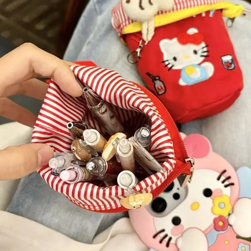 Kawaii Sanrio periféricos de animé Hello Kitty cubo bordado de dibujos animados estuche de lápices plegable bolsa de almacenamiento de gran capacidad