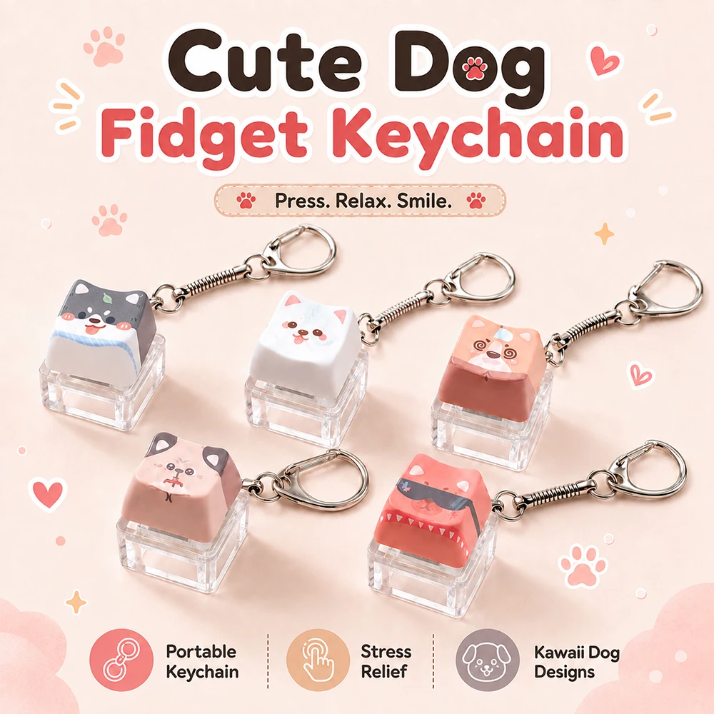 Cute Dog Relax Button PBT Keycap, Kawaii Puppy Keyboard Fidget Toy for Friends Gift, Portable Fidget Keychain Fashion Bag Charm