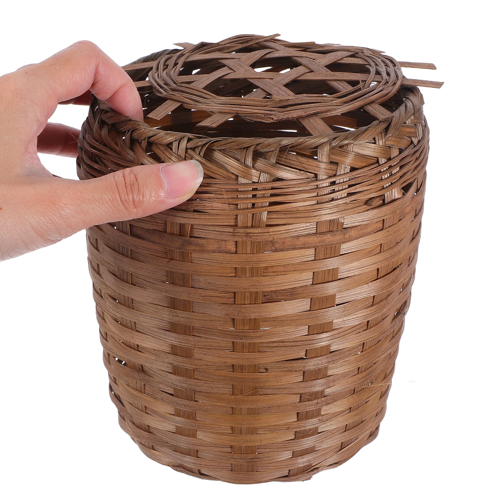 

Natural Wood Woven Trash Can Small Bathroom Garbage Basket Bedroom Office Organizer Boho Flower Pot Holder Farmhouse Retro Waste