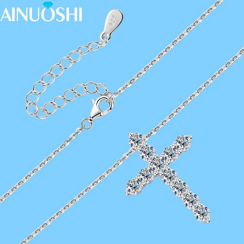 

AINUOSHI NEW D2.20CT Moissanite Necklace Religious Jewelry Gifts for Female S925 Real Silver Cross Pendant Necklace for Women
