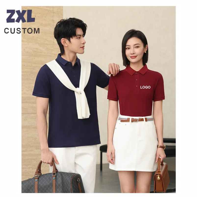High-End 100% Cotton Polo shirt Custom Print Logo Corporate Uniforms for Teams Polo shirts Durable Office Daily Men Women Top