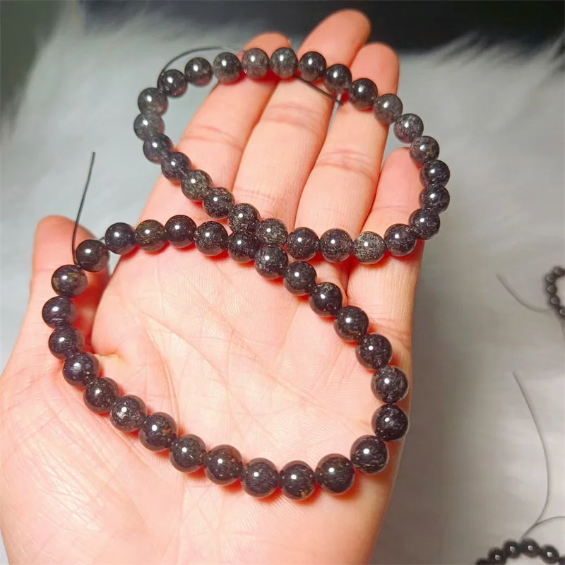 

7MM Natural Black Rutiled Quartz Bracelet Women Men Fashion Handmade Round Bead Stretch Rutiled Bangles Energy Jewelry