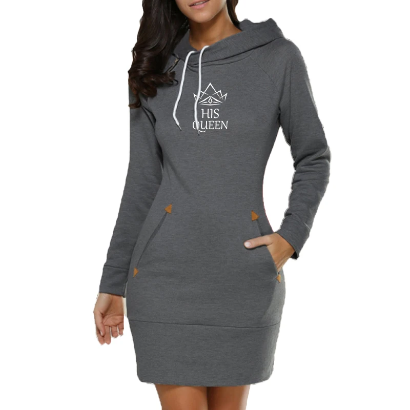 Latest Autumn and Winter Women\'s Printed Short Hoodie Slim Fit Dress Solid Color Hoodie Dress Women\'s Long Sleeve Dress