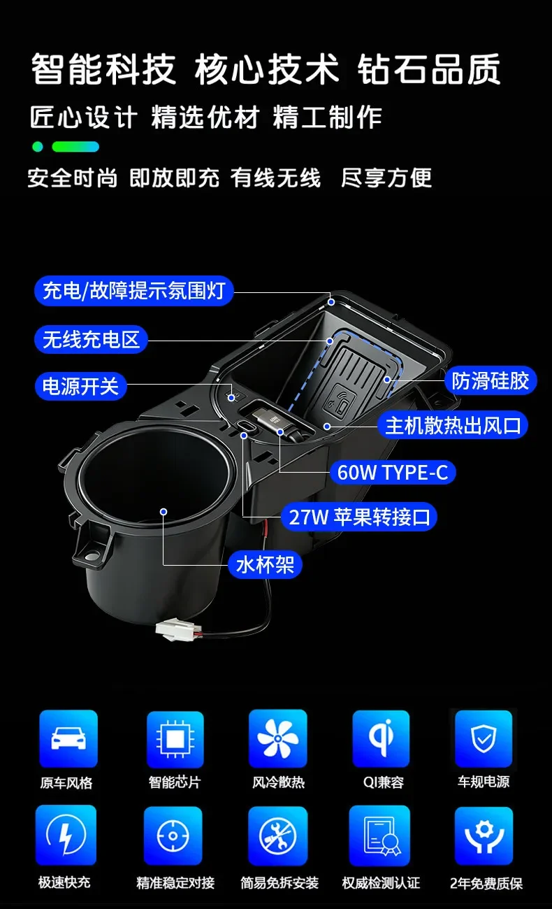 50W Wireless Charger For Toyota Sienna Granvia‌ 2021-2026 Car Center Console Intelligent Fast Charging Pad Mobile Phone Holder detail image 8